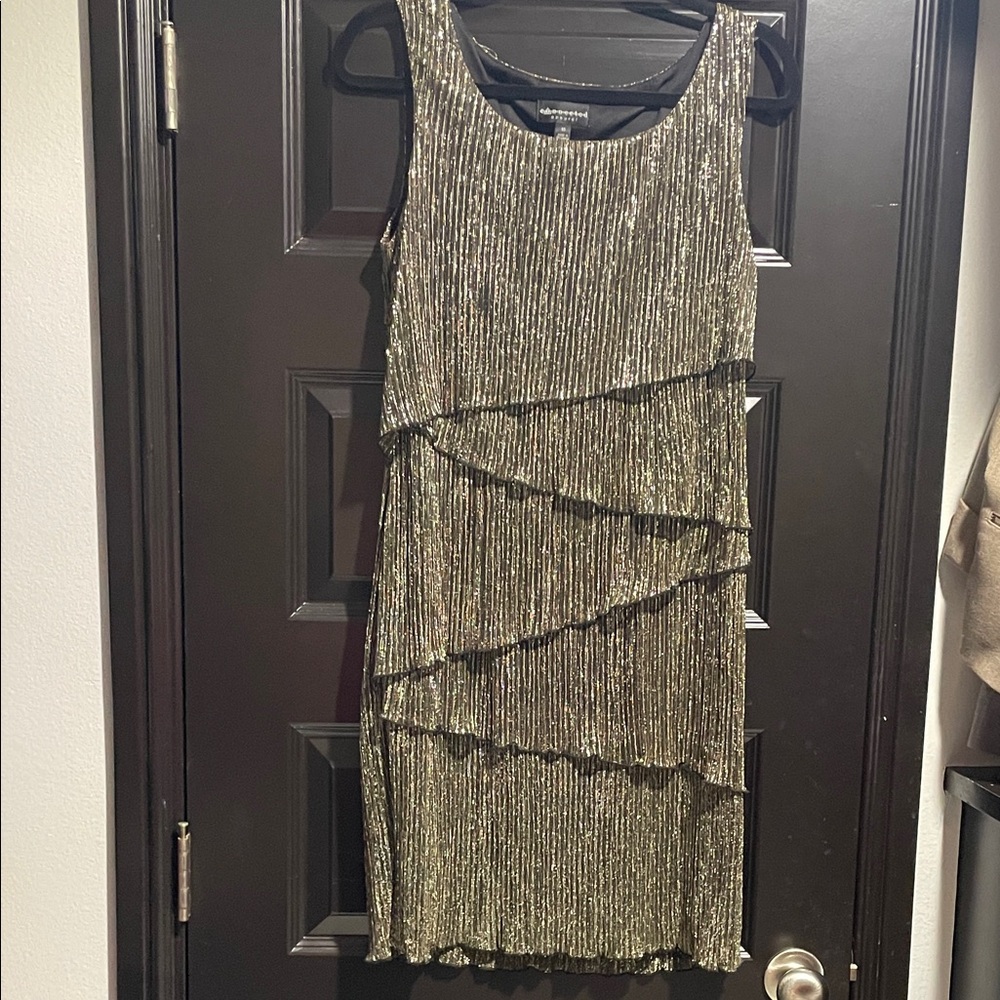 Connected Apparel Metallic Sleeveless Mini Dress